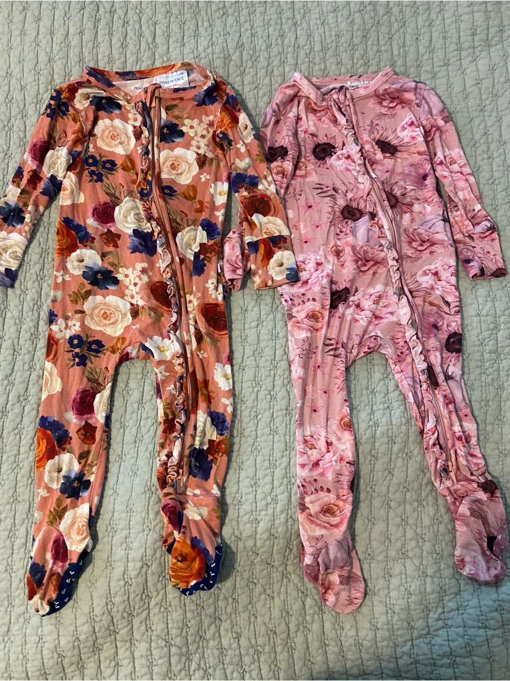 Posh Peanut Fall floral one-Piece Pajama - sleepers Pink & Rose Multi